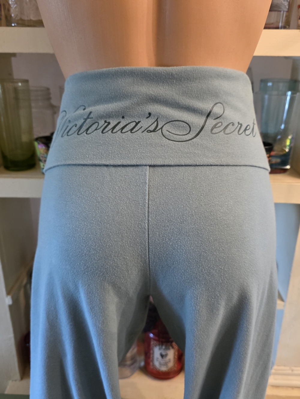 Victoria's Secret Fold Over Flare Leg Yoga Pants L Light Green Y2K Style EUC